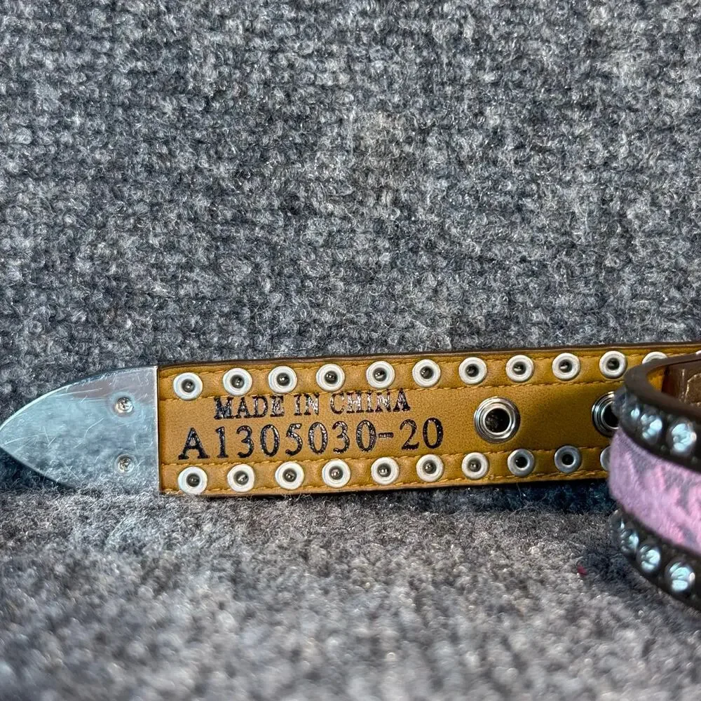 Ariat Pink Studded Leather Western Belt With Silver Tone Buckle Kids Youth 26 in